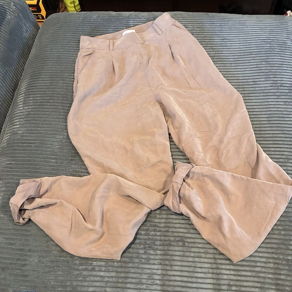 Leith Womens Taupe Belt Loop Waist Slouchy Pants Modal Poly Blend Size Small